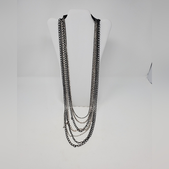 JENNY BIRD MULTI-STRAND CHAIN NECKLACE SILVER GUNMETAL FASHION JEWELRY WOMEN - Picture 4 of 16